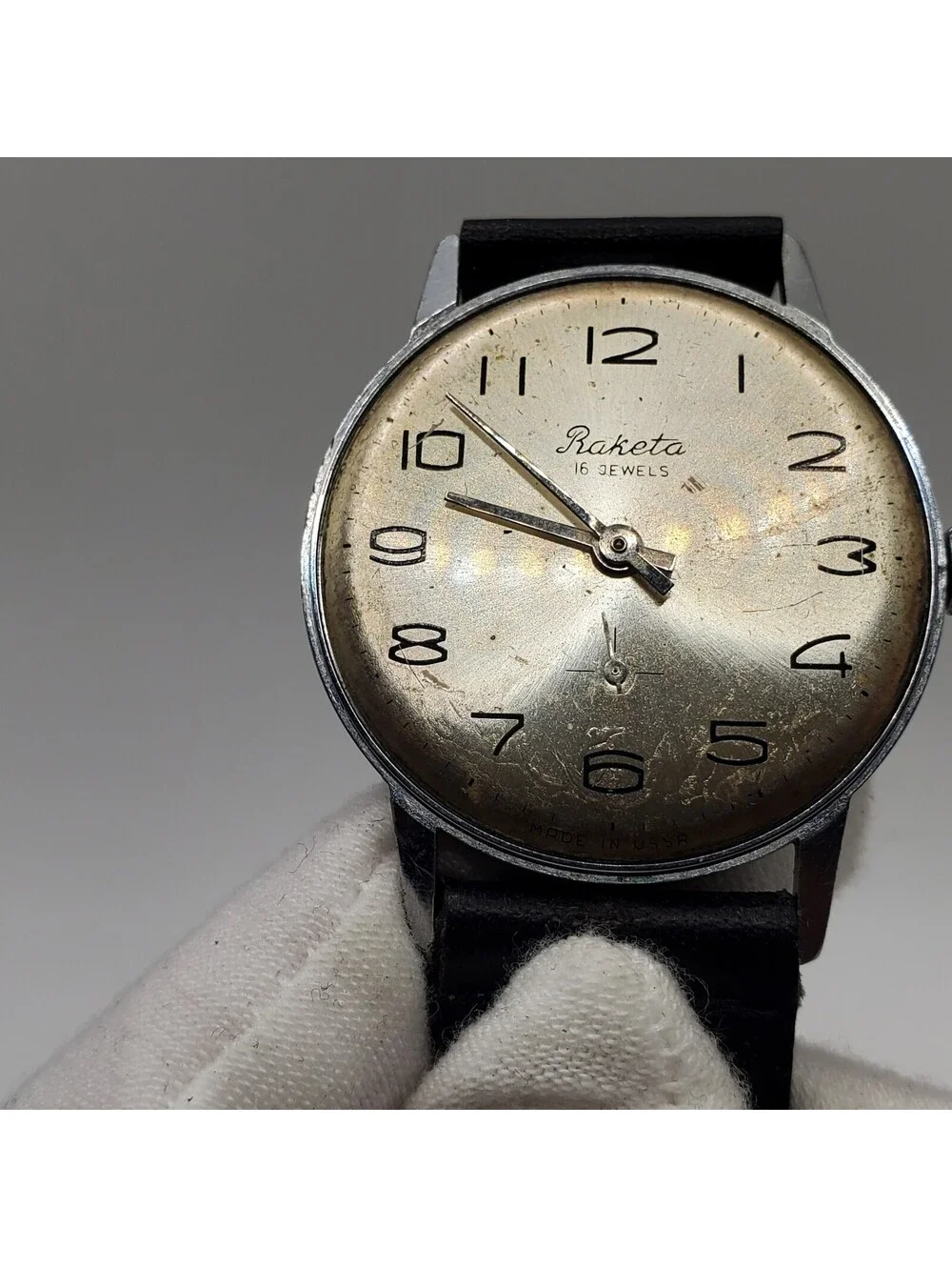 Vintage Raketa USSR 16j Mechanical Sub Dial Mens Watch For Parts Or Repair